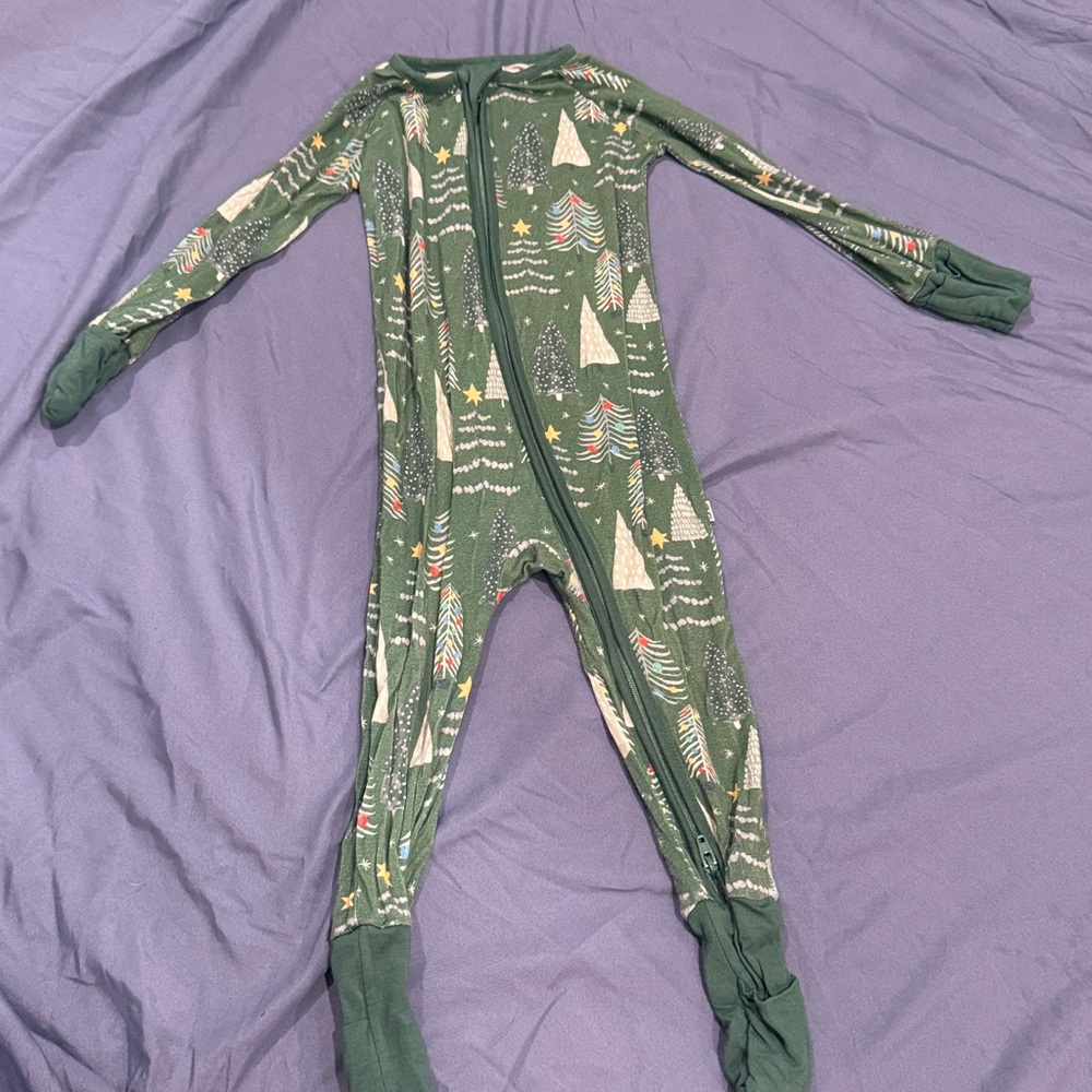 Green Christmas Tree Print Onesie Little Sleepies